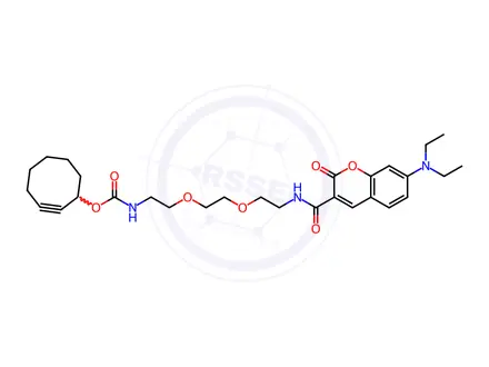 Chemical structure of Coumarin-PEG2-SCO