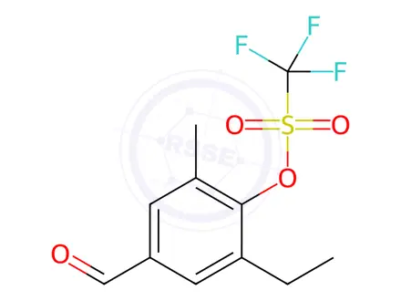 Chemical structure of Methanesulfonic acid, 1,1,1-trifluoro-, 2-ethyl-4-formyl-6-methylphenyl ester