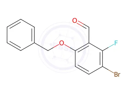 Chemical structure of Benzaldehyde, 3-bromo-2-fluoro-6-(phenylmethoxy)-