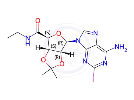 Chemical structure of 2-Iodo-5’-ethylcarboxamido-2’,3’-O-isopropylidineadenosine