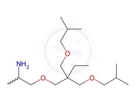 Chemical structure of Poly(oxy(methyl-1,2-ethanediyl)), alpha-hydro-omega-(2-aminomethylethoxy)-, ether with 2-ethyl-2-(hydroxymethyl)-1,3-propanediol (3:1)