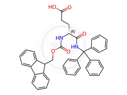 Chemical structure of Pentanoic acid, 4-[[(9H-fluoren-9-ylmethoxy)carbonyl]amino]-5-oxo-5-[(triphenylmethyl)amino]-, (4R)-