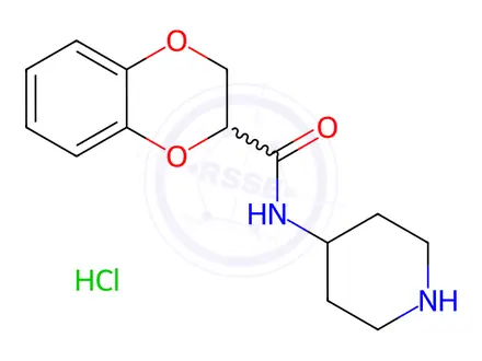 Chemical structure of 2,3-Dihydro-benzo[1,4]dioxine-2-carboxylic acid piperidin-4-ylaMide hydrochloride
