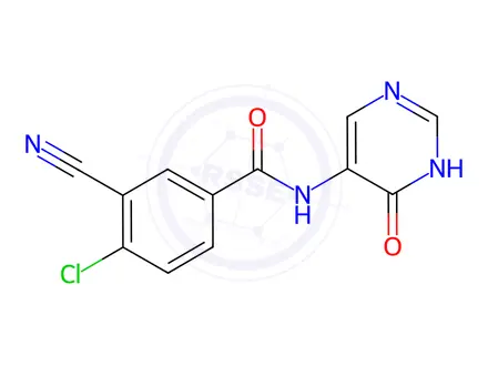 Chemical structure of 4-Chloro-3-cyano-N-(6-oxo-1,6-dihydropyrimidin-5-yl)benzamide