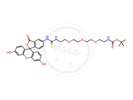 Chemical structure of tert-butyl (1-((3',6'-dihydroxy-3-oxo-3H-spiro[isobenzofuran-1,9'-xanthen]-5-yl)amino)-1-thioxo-5,8,11-trioxa-2-azatridecan-13-yl)carbamate