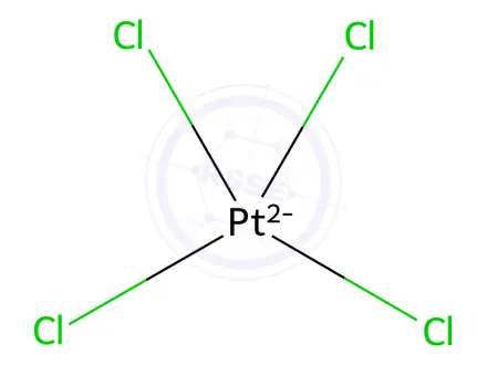 Chemical structure of Potassium tetrachloroplatinate