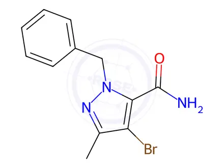 Chemical structure of 1-Benzyl-4-broMo-3-Methyl-1H-pyrazole-5-carboxaMide