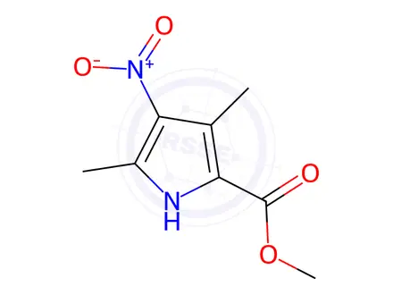 Chemical structure of Pyrrole-2-carboxylic acid, 3,5-dimethyl-4-nitro-, methyl ester (6CI)