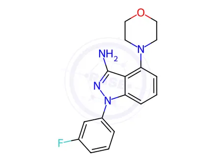 Chemical structure of 1-(3-Fluorophenyl)-4-(4-morpholinyl)-1H-indazol-3-amine