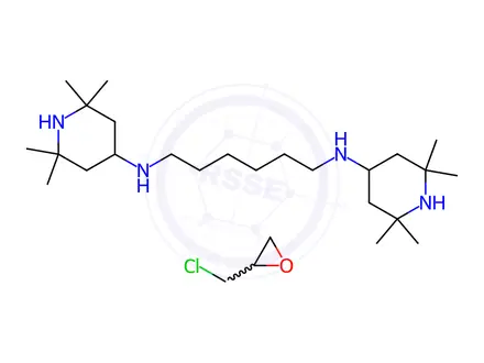 Chemical structure of 1,6-Hexanediamine, N1,N6-bis(2,2,6,6-tetramethyl-4-piperidinyl)-, polymer with 2-(chloromethyl)oxirane