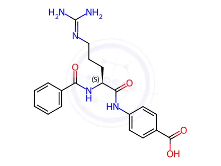 Chemical structure of (S)-4-(2-benzamido-5-guanidinopentanamido)benzoic acid