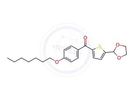 Chemical structure of (5-(1,3-Dioxolan-2-yl)thiophen-2-yl)(4-(heptyloxy)phenyl)methanone