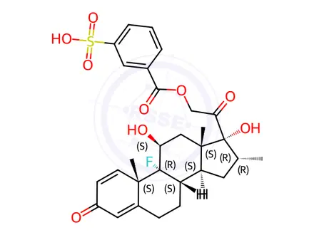 Chemical structure of dexamethasone 21-(sodium 3-sulphobenzoate)