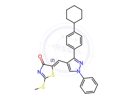 Chemical structure of (5Z)-5-{[3-(4-cyclohexylphenyl)-1-phenyl-1H-pyrazol-4-yl]methylidene}-2-(methylsulfanyl)-4,5-dihydro-1,3-thiazol-4-one