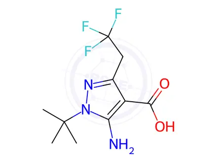 Chemical structure of 5-Amino-1-(tert-butyl)-3-(2,2,2-trifluoroethyl)-1H-pyrazole-4-carboxylic acid