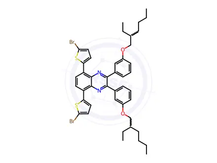 Chemical structure of Quinoxaline, 5,8-bis(5-bromo-2-thienyl)-2,3-bis[3-[(2-ethylhexyl)oxy]phenyl]-