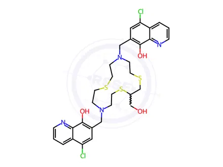 Chemical structure of 7,7'-[[2-(HYDROXYMETHYL)-1,4,10-TRITHIA-7,13-DIAZACYCLOPENTADECANE-7,13-DIYL]BIS(METHYLENE)]BIS[5-CHLORO-8-QUINOLINOL]