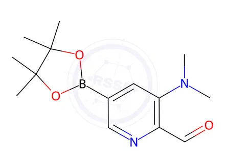 Chemical structure of 3-(Dimethylamino)-5-(tetramethyl-1,3,2-dioxaborolan-2-yl)pyridine-2-carbaldehyde
