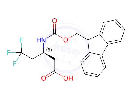 Chemical structure of Pentanoic acid, 3-[[(9H-fluoren-9-ylmethoxy)carbonyl]amino]-5,5,5-trifluoro-, (3S)-