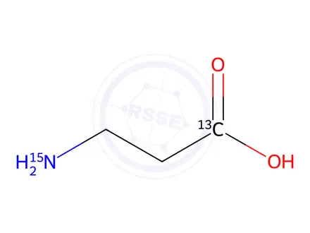 Chemical structure of 3-(Amino-15N)propanoic-1-13C Acid