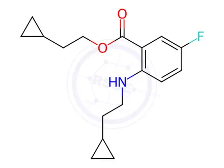 Chemical structure of 2-Cyclopropylethyl 2-[(2-cyclopropylethyl)amino]-5-fluorobenzoate