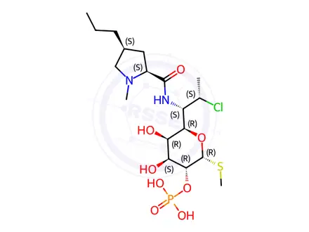 Chemical structure of (2R,3R,4S,5R,6R)-6-((1S,2S)-2-Chloro-1-((2S,4S)-1-methyl-4-propylpyrrolidine-2-carboxamido)propyl)-4,5-dihydroxy-2-(methylthio)tetrahydro-2H-pyran-3-yl dihydrogen phosphate