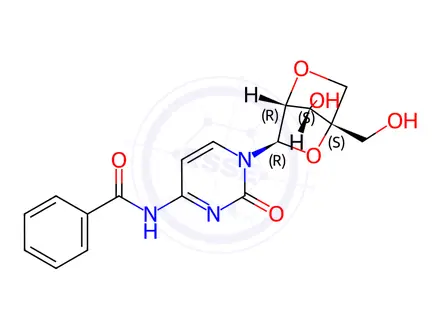 Chemical structure of Cytidine, N-benzoyl-2'-O,4'-C-methylene-(9CI)