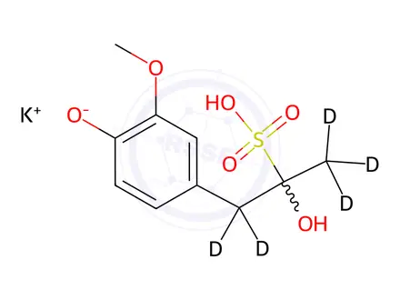 Chemical structure of α,4-Dihydroxy-3-methoxy-α-methyl-benzeneethanesulfonic Acid Potassium Salt-d5
