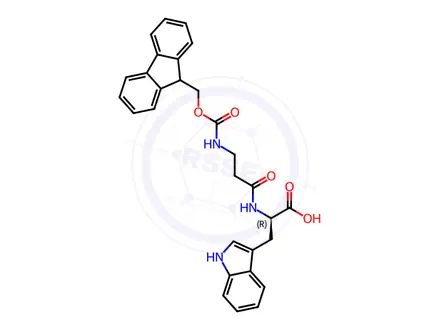 Chemical structure of (2R)-2-[3-(9H-fluoren-9-ylmethoxycarbonylamino)propanoylamino]-3-(1H-indol-3-yl)propanoic acid