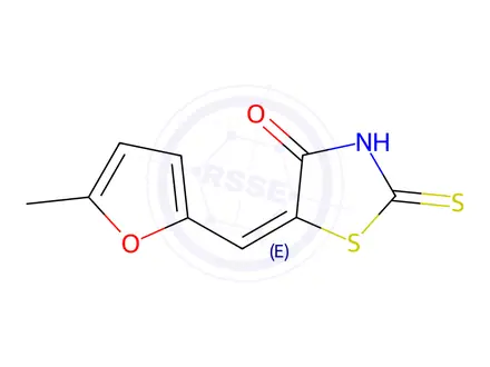 Chemical structure of (5E)-2-Mercapto-5-[(5-methyl-2-furyl)methylene]-1,3-thiazol-4(5H)-one