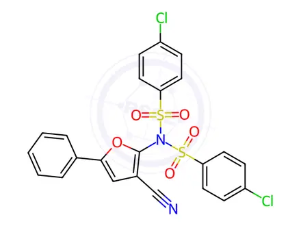 Chemical structure of 4-Chloro-N-((4-chlorophenyl)sulfonyl)-N-(3-cyano-5-phenylfuran-2-yl)benzenesulfonamide