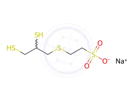 Chemical structure of Ethanesulfonic acid, 2-((2,3-dimercaptopropyl)thio)-, sodium salt