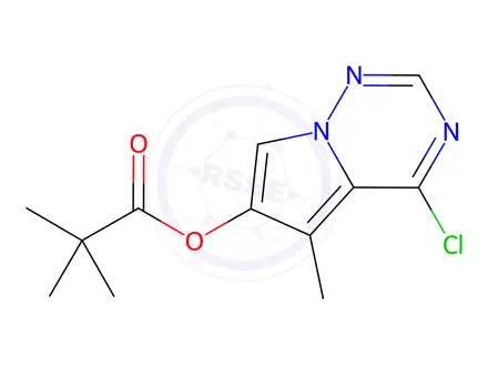 Chemical structure of 4-chloro-5-methylpyrrolo[2,1-f][1,2,4]triazin-6-yl 2,2-dimethylpropanoate