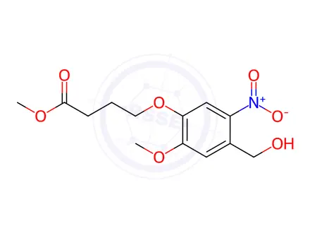 Chemical structure of Butanoic acid, 4-[4-(hydroxymethyl)-2-methoxy-5-nitrophenoxy]-, methyl ester