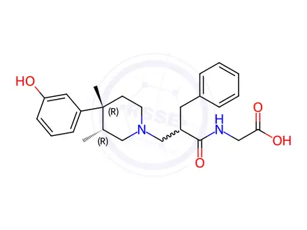 Chemical structure of Glycine, N-[2-[[(3R,4R)-4-(3-hydroxyphenyl)-3,4-diMethyl-1-piperidinyl]Methyl]-1-oxo-3-phenylpropyl]-, rel-(9CI)
