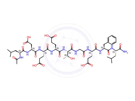 Chemical structure of (3S,6S,9S,12S,18S)-3-((S)-2-Acetamido-4-methylpentanamido)-18-(((S)-1-(((S)-1-amino-4-methyl-1-oxopentan-2-yl)amino)-1-oxo-3-phenylpropan-2-yl)carbamoyl)-6,9-bis(2-carboxyethyl)-12-((R)-1-hydroxyethyl)-4,7,10,13,16-pentaoxo-5,8,11,14,17-pentaazahenicosanedioic Acid