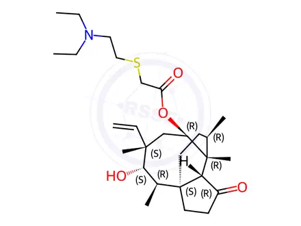 Chemical structure of Acetic acid, [[2-(diethylamino)ethyl]thio]-, 6-ethenyldecahydro-5-hydroxy-4,6,9,10-tetramethyl-1-oxo-3a,9-propano-3aH-cyclopentacycloocten-8-yl ester, [3aS-(3aalpha,4beta,5alpha,6alpha,8beta,9alpha,9abeta,10S*)]-, (E)-2-butenedioate, compd.