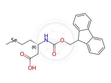 Chemical structure of Pentanoic acid, 3-[[(9H-fluoren-9-ylmethoxy)carbonyl]amino]-5-(methylseleno)-, (3R)-