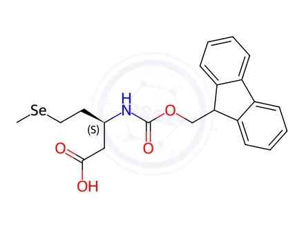Chemical structure of Pentanoic acid, 3-[[(9H-fluoren-9-ylmethoxy)carbonyl]amino]-5-(methylseleno)-, (3S)-
