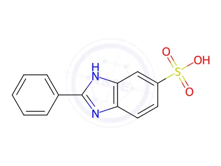 Chemical structure of 2-PHENYL-5-BENZIMIDAZOLESULFONIC ACID HYDRATE
