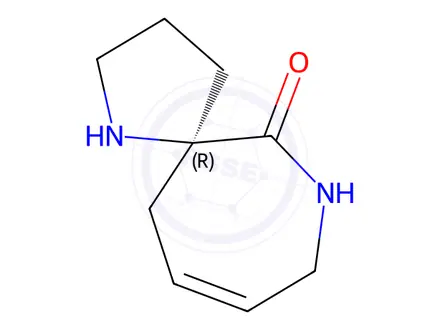 Chemical structure of (5R)-1,7-diazaspiro[4.6]undec-9-en-6-one