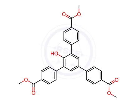 Chemical structure of [1,1':3',1''-Terphenyl]-4,4''-dicarboxylic acid, 2'-hydroxy-5'-[4-(methoxycarbonyl)phenyl]-, 4,4''-dimethyl ester