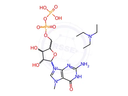 Chemical structure of Guanosine 5'-(trihydrogen diphosphate), 7-methyl-, inner salt, compd. with N,N-diethylethanamine (9CI)