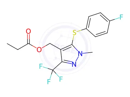 Chemical structure of (5-((4-Fluorophenyl)thio)-1-methyl-3-(trifluoromethyl)-1H-pyrazol-4-yl)methyl propionate
