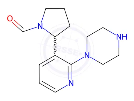 Chemical structure of 2-(2-(Piperazin-1-yl)pyridin-3-yl)pyrrolidine-1-carbaldehyde