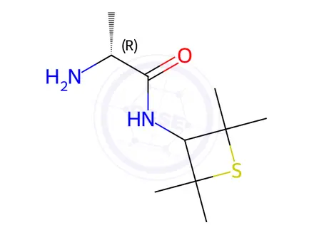 Chemical structure of Alitame-Alanine Amide Impurity (N-(2,2,4,4-tetramethyl-3-thietanyl)-D-alanimamide) (1012859)
