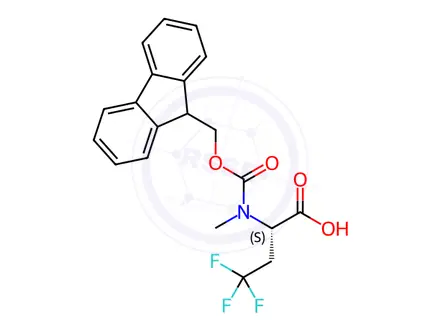 Chemical structure of Butanoic acid, 2-[[(9H-fluoren-9-ylmethoxy)carbonyl]methylamino]-4,4,4-trifluoro-, (2S)-