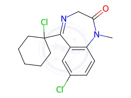 Chemical structure of 7-chloro-5-(1-chlorocyclohexyl)-1,3-dihydro-1-methyl-2H-1,4-benzodiazepin-2-one