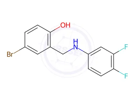 Chemical structure of 4-Bromo-2-[(3,4-difluoroanilino)methyl]benzenol