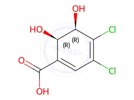 Chemical structure of (2R,3R)-1-CARBOXY-4,5-DICHLORO-2,3-DIHYDROXYCYCLOHEXA-4,6-DIENE, 95